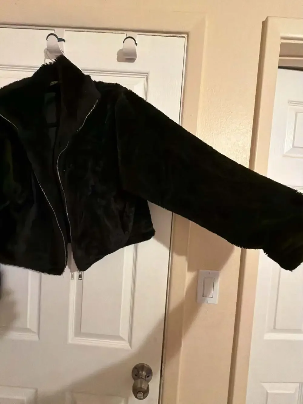 With Love Cropped Black Faux Fur Zip-Up Jacket